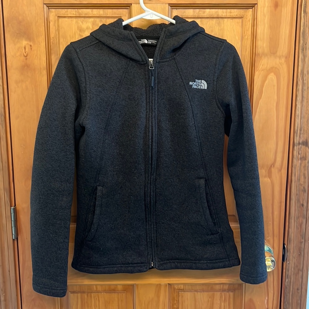 The North Face women’s fleece hooded zip up size Medium Heather black